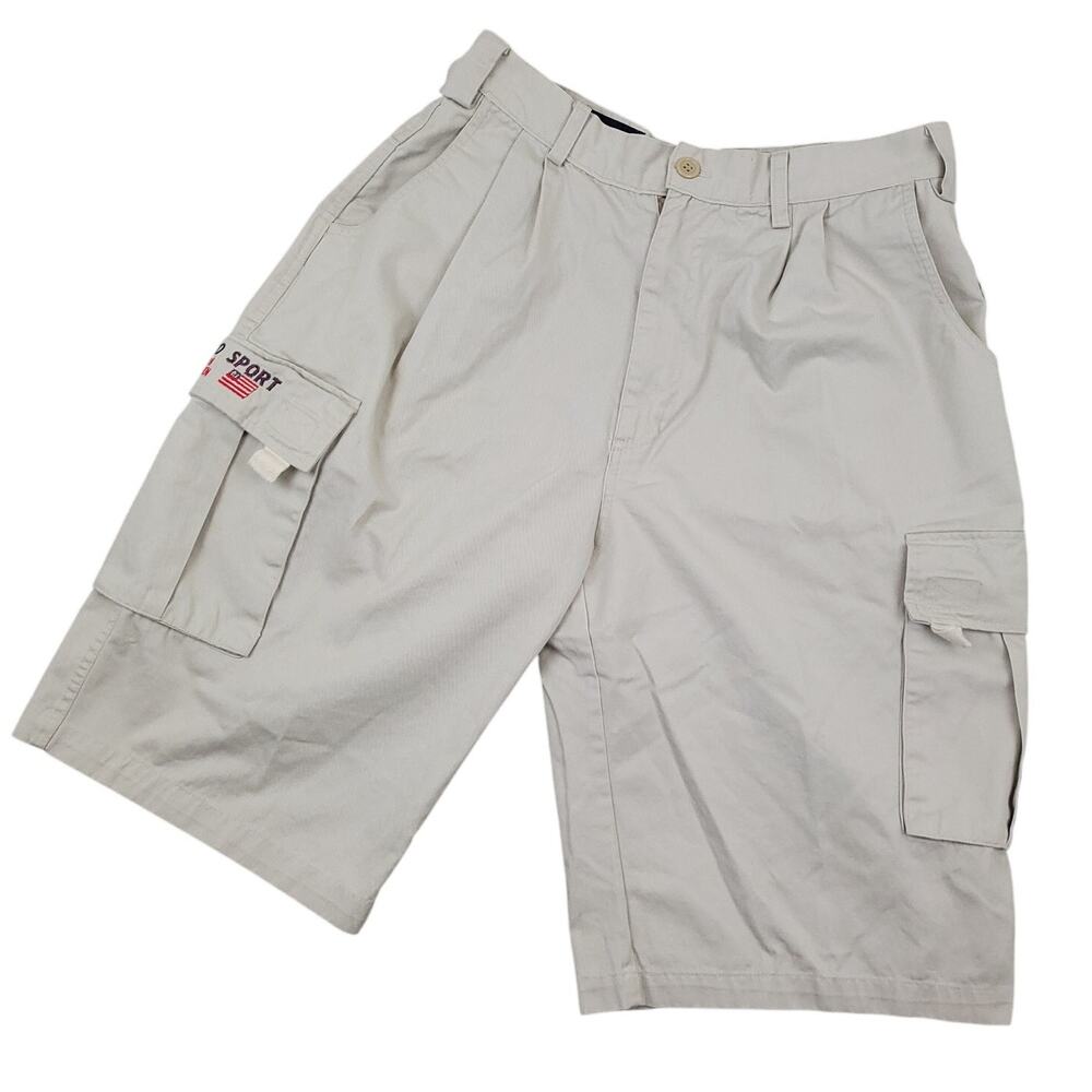 Vintage Polo Sport Ralph Lauren Men’s Cargo Shorts 36 Beige USA Made Embroidered